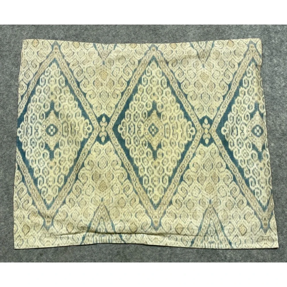 2 West Elm Peyton Ikat Standard Shams Marina Blue Tan Beige Cotton Boho Pillow